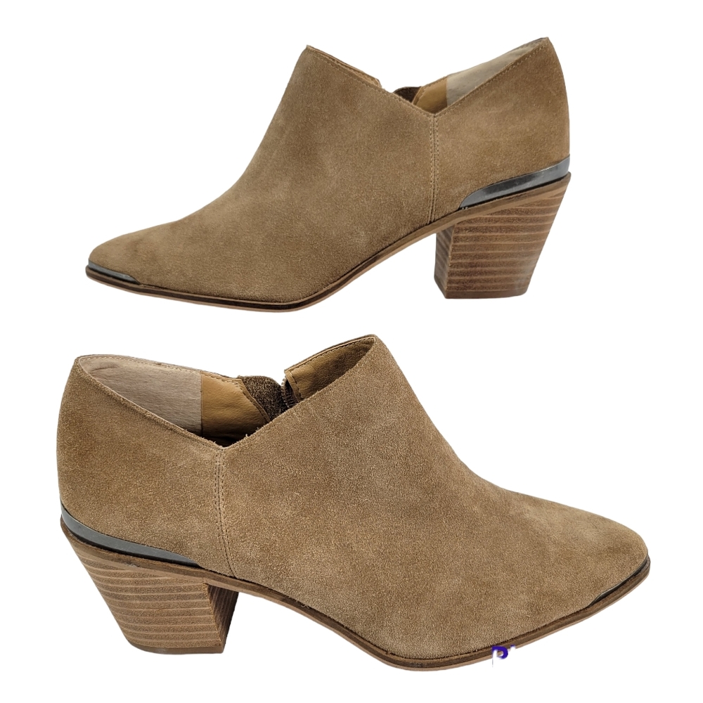 Lucky Brand Landrue Zip side heeled suede Leather Booties Women’s Size 9 M tan